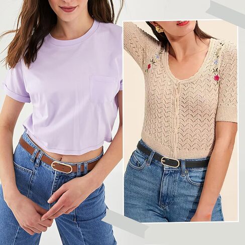 XZQTIVE 2 Pack Women's Skinny Leather Belt Thin Belt for Women with Gold Buckle Plus Size Waist Belt for Jeans Dresses Pants in Kuwait