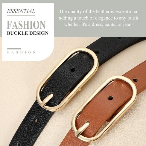 XZQTIVE 2 Pack Women's Skinny Leather Belt Thin Belt for Women with Gold Buckle Plus Size Waist Belt for Jeans Dresses Pants in Kuwait