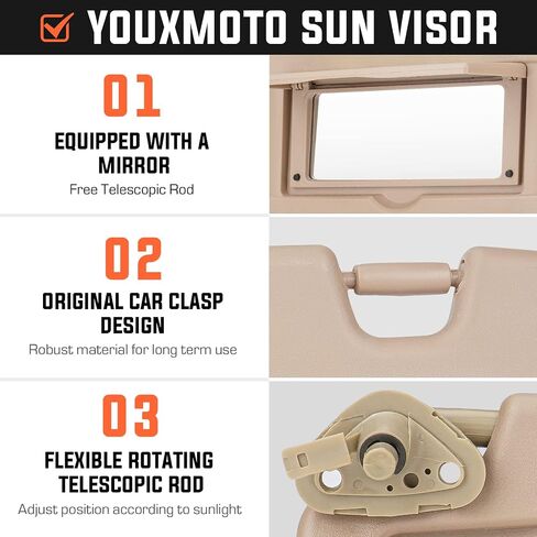 Youxmoto Sun Visor Right Passenger Side for Honda Civic 2006 2007 2008 2009 2010 2011 EX LX Sedan SI Coupe, Beige Visor Reolaces 83230-SNA-A01ZA in Saudi Arabia
