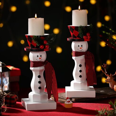 Mumufy 2 قطعة حامل شموع عيد الميلاد ثلج عيد الميلاد شمعدان أحمر وأسود منقوش ديكور شمعدان عيد الميلاد قطعة مركزية منحوتة من الراتنج تماثيل سطح المكتب لتزيين سطح الطاولة in Kuwait