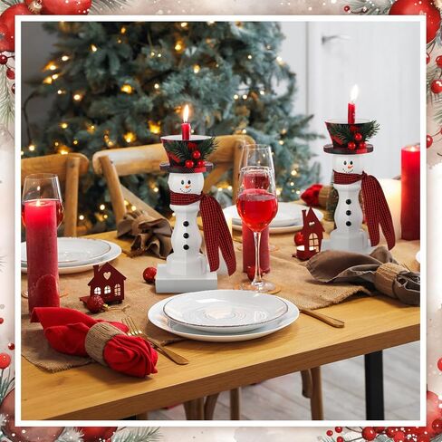 Mumufy 2 قطعة حامل شموع عيد الميلاد ثلج عيد الميلاد شمعدان أحمر وأسود منقوش ديكور شمعدان عيد الميلاد قطعة مركزية منحوتة من الراتنج تماثيل سطح المكتب لتزيين سطح الطاولة in Kuwait