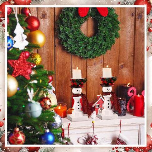 Mumufy 2 قطعة حامل شموع عيد الميلاد ثلج عيد الميلاد شمعدان أحمر وأسود منقوش ديكور شمعدان عيد الميلاد قطعة مركزية منحوتة من الراتنج تماثيل سطح المكتب لتزيين سطح الطاولة in Kuwait