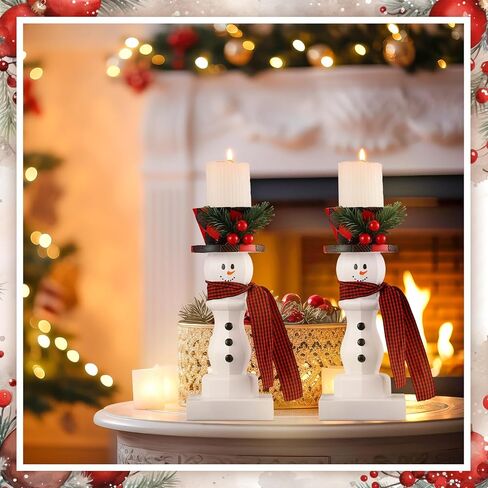 Mumufy 2 قطعة حامل شموع عيد الميلاد ثلج عيد الميلاد شمعدان أحمر وأسود منقوش ديكور شمعدان عيد الميلاد قطعة مركزية منحوتة من الراتنج تماثيل سطح المكتب لتزيين سطح الطاولة in Kuwait