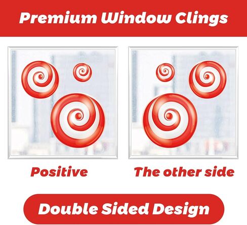 81Pcs Christmas Candy Cane Peppermint Candy Thick Gel Window Clings Stickers, Double Side Removable Christmas Window Decorations for Glass Windows Xmas Holiday Home Office Party Decor in Saudi Arabia