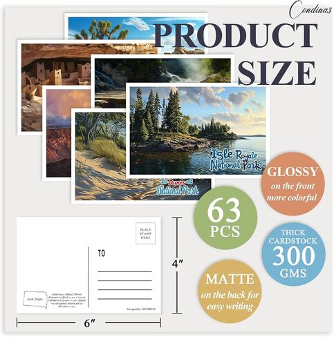 63pcs National Park Theme Postcards U.S. -Travel Landscape Postcard Decor Gift With Mailing Side - 4" x 6" Cards in Saudi Arabia