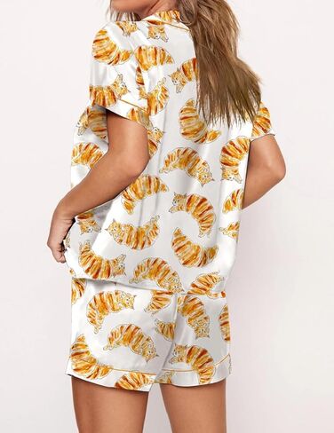 Juakoso Women Champagne Bottle Pajamas Sets Wine Can Print Pjs Sets Silk Satin 2 Piece Sets Short Sleeve Shirts Shorts Sets in Saudi Arabia