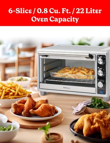 Betty Crocker Air Fryer Convection Toaster Oven, Multifunction 6-Slice Toaster and Air Fryer Oven, 0.8 Cu. Ft. 6 Slice Capacity AirFryer Toaster Oven Combo, 7 Function Convection Oven,Silver in Saudi Arabia