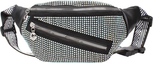 ZLM BAG US Dazzling Rhinestones Fanny Pack Slide Zip Waist Pack Chest Bag Phone Purse Wide Straps Crossbody Shoulder Bag in Kuwait