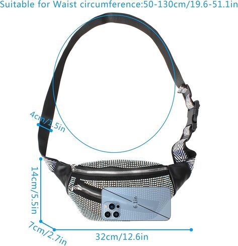 ZLM BAG US Dazzling Rhinestones Fanny Pack Slide Zip Waist Pack Chest Bag Phone Purse Wide Straps Crossbody Shoulder Bag in Kuwait