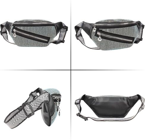 ZLM BAG US Dazzling Rhinestones Fanny Pack Slide Zip Waist Pack Chest Bag Phone Purse Wide Straps Crossbody Shoulder Bag in Kuwait