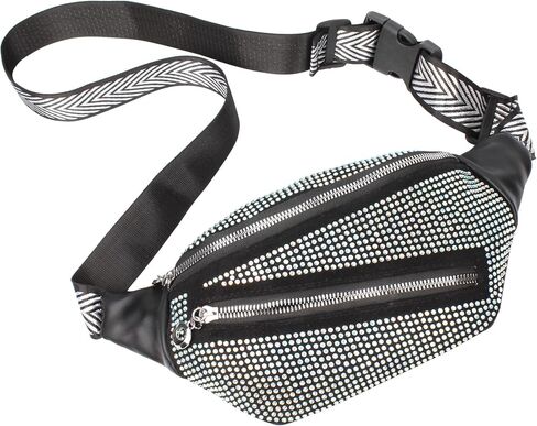 ZLM BAG US Dazzling Rhinestones Fanny Pack Slide Zip Waist Pack Chest Bag Phone Purse Wide Straps Crossbody Shoulder Bag in Kuwait