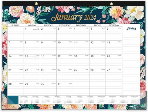 تقويم المكتب 2024 - تقويم مكتب كبير 2024، يناير 2024 - ديسمبر 2024، 22 بوصة × 17 بوصة، 2024 تقويم مكتبي مع واقيين للزوايا - رسم زهور in Kuwait