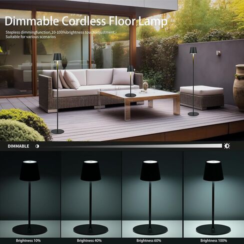 2Pack Cordless Floor Lamp for Outdoor/Indoor, Built-in 6800 mAh Battery LED Battery Operated lamp Rechargeable, with Touch Control Floor lamp，Adjustable Height Floor Lamp for Patio(Black) in Saudi Arabia