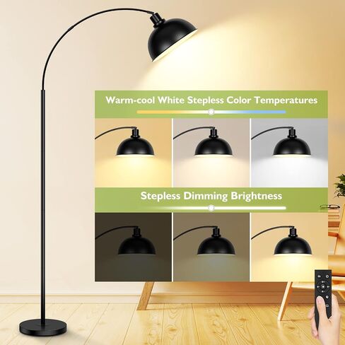 Arc Floor Lamps for Living Room, Modern Tall Standing Lamp Remote Control,Stepless Dimmable Black Floor Lamp with Hanging Dome Shade, Over Couch Arched Reading Lamp for Bedroom, Office (Bulb Included) in Saudi Arabia