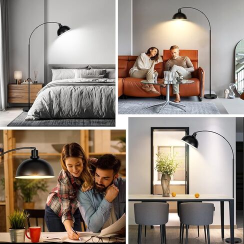Arc Floor Lamps for Living Room, Modern Tall Standing Lamp Remote Control,Stepless Dimmable Black Floor Lamp with Hanging Dome Shade, Over Couch Arched Reading Lamp for Bedroom, Office (Bulb Included) in Saudi Arabia