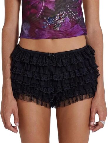 KOSUSANILL Women Lolita Bloomers Shorts Y2k Ruffle Layered Lace Sheer Pumpkin Mini Pants Pettipants Sexy Boy Bottoms Panties in Kuwait