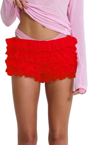KOSUSANILL Women Lolita Bloomers Shorts Y2k Ruffle Layered Lace Sheer Pumpkin Mini Pants Pettipants Sexy Boy Bottoms Panties in Kuwait