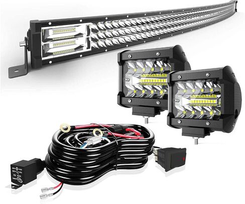 42" LED Light Bar Curved Triple Row 576W Light Bars Off Road Lights 2pc 4inch 60W Driving Fog Lamps with Rocker Switch Harness Wiring for Trucks Polaris ATV UTV Jeep Boats in Saudi Arabia