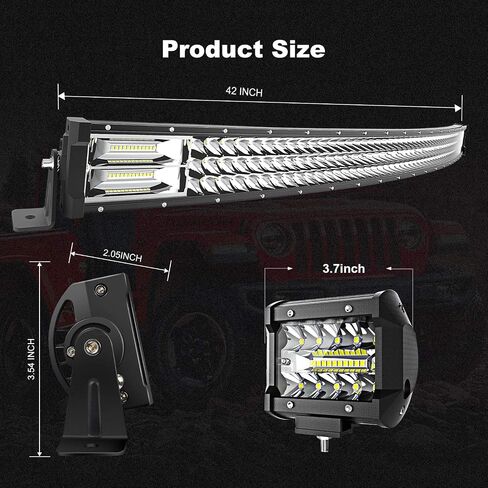42" LED Light Bar Curved Triple Row 576W Light Bars Off Road Lights 2pc 4inch 60W Driving Fog Lamps with Rocker Switch Harness Wiring for Trucks Polaris ATV UTV Jeep Boats in Saudi Arabia