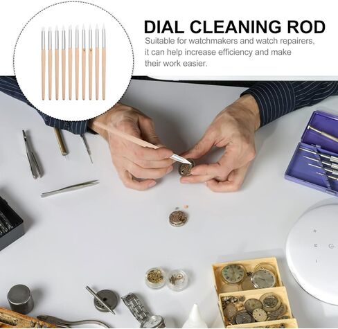 Baluue 10 قطع من عصا تنظيف القرص والمجوهرات، قلم تنظيف العملات المعدنية، ساعة إزالة المغناطيسية ومجموعة إصلاح المجوهرات، منظف منزلي، منظف حركة الساعات المنزلية، حزام خشبي برأس واحد in Kuwait
