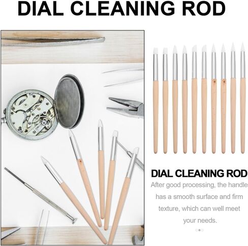 Baluue 10 قطع من عصا تنظيف القرص والمجوهرات، قلم تنظيف العملات المعدنية، ساعة إزالة المغناطيسية ومجموعة إصلاح المجوهرات، منظف منزلي، منظف حركة الساعات المنزلية، حزام خشبي برأس واحد in Kuwait