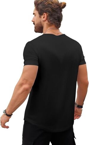 Mens 3 Pack T Shirts Casual Fashion Longline V-Neck Shirt Tee in Kuwait