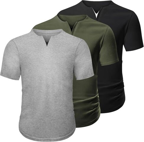 Mens 3 Pack T Shirts Casual Fashion Longline V-Neck Shirt Tee in Kuwait