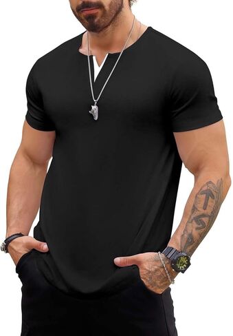 Mens 3 Pack T Shirts Casual Fashion Longline V-Neck Shirt Tee in Kuwait
