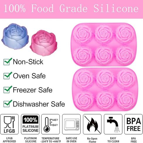 Rose Flower Soap Mold, 2 Pack Rose Ice Cube Mold, Rose Silicone Molds for Soap,Making Bath Bomb (Rose Flower) in Saudi Arabia