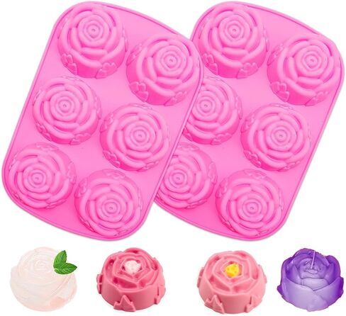 Rose Flower Soap Mold, 2 Pack Rose Ice Cube Mold, Rose Silicone Molds for Soap,Making Bath Bomb (Rose Flower) in Saudi Arabia