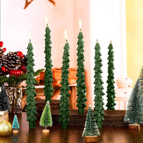 MTLEE 6 Pcs Christmas Tree Shaped Taper Candles Unscented Tree Candle Decorative Christmas Tree Candles Aesthetic Christmas Relaxation Candles Gift for Centerpiece Decorations (Green,10 Inch) in Saudi Arabia