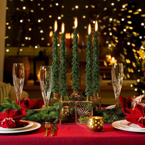 MTLEE 6 Pcs Christmas Tree Shaped Taper Candles Unscented Tree Candle Decorative Christmas Tree Candles Aesthetic Christmas Relaxation Candles Gift for Centerpiece Decorations (Green,10 Inch) in Saudi Arabia