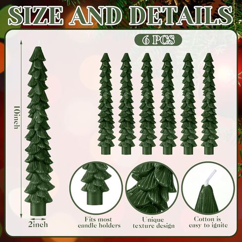 MTLEE 6 Pcs Christmas Tree Shaped Taper Candles Unscented Tree Candle Decorative Christmas Tree Candles Aesthetic Christmas Relaxation Candles Gift for Centerpiece Decorations (Green,10 Inch) in Saudi Arabia