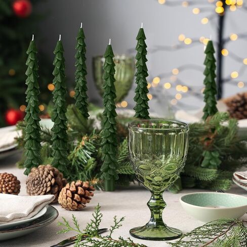 MTLEE 6 Pcs Christmas Tree Shaped Taper Candles Unscented Tree Candle Decorative Christmas Tree Candles Aesthetic Christmas Relaxation Candles Gift for Centerpiece Decorations (Green,10 Inch) in Saudi Arabia