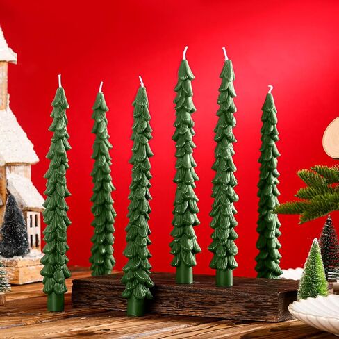 MTLEE 6 Pcs Christmas Tree Shaped Taper Candles Unscented Tree Candle Decorative Christmas Tree Candles Aesthetic Christmas Relaxation Candles Gift for Centerpiece Decorations (Green,10 Inch) in Saudi Arabia