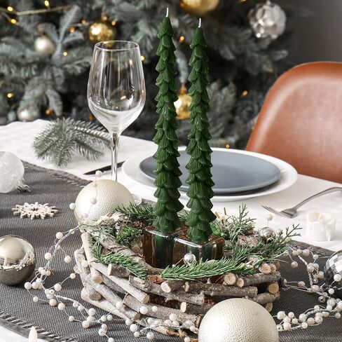 MTLEE 6 Pcs Christmas Tree Shaped Taper Candles Unscented Tree Candle Decorative Christmas Tree Candles Aesthetic Christmas Relaxation Candles Gift for Centerpiece Decorations (Green,10 Inch) in Saudi Arabia