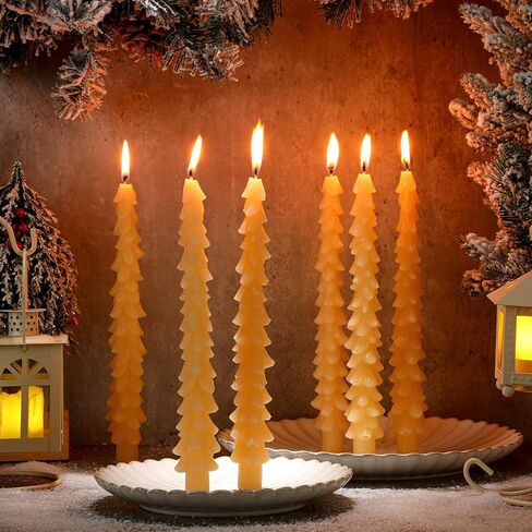 MTLEE 6 Pcs Christmas Tree Shaped Taper Candles Unscented Tree Candle Decorative Christmas Tree Candles Aesthetic Christmas Relaxation Candles Gift for Centerpiece Decorations (Green,10 Inch) in Saudi Arabia