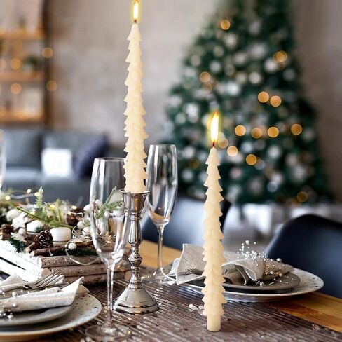 MTLEE 6 Pcs Christmas Tree Shaped Taper Candles Unscented Tree Candle Decorative Christmas Tree Candles Aesthetic Christmas Relaxation Candles Gift for Centerpiece Decorations (Green,10 Inch) in Saudi Arabia