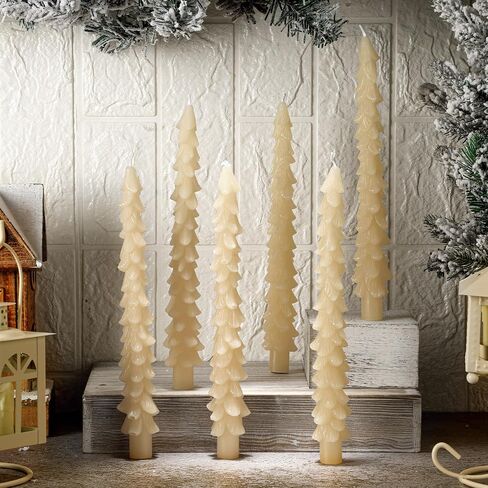 MTLEE 6 Pcs Christmas Tree Shaped Taper Candles Unscented Tree Candle Decorative Christmas Tree Candles Aesthetic Christmas Relaxation Candles Gift for Centerpiece Decorations (Green,10 Inch) in Saudi Arabia