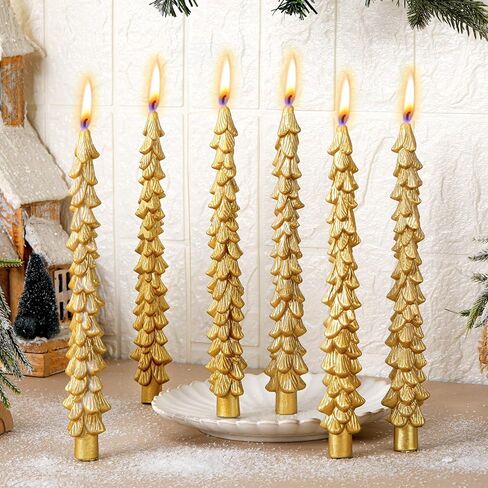 MTLEE 6 Pcs Christmas Tree Shaped Taper Candles Unscented Tree Candle Decorative Christmas Tree Candles Aesthetic Christmas Relaxation Candles Gift for Centerpiece Decorations (Green,10 Inch) in Saudi Arabia
