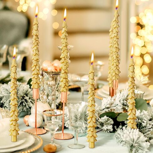 MTLEE 6 Pcs Christmas Tree Shaped Taper Candles Unscented Tree Candle Decorative Christmas Tree Candles Aesthetic Christmas Relaxation Candles Gift for Centerpiece Decorations (Green,10 Inch) in Saudi Arabia