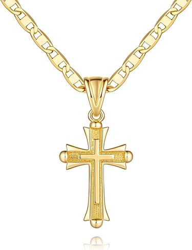 Cross Necklace 14K Gold Cross Necklaces for Women Double Cross Pendant Gold Cross Chain Non-Tarnish Cross Jewelry Women Gifts Mariner/Cable Chains in Saudi Arabia
