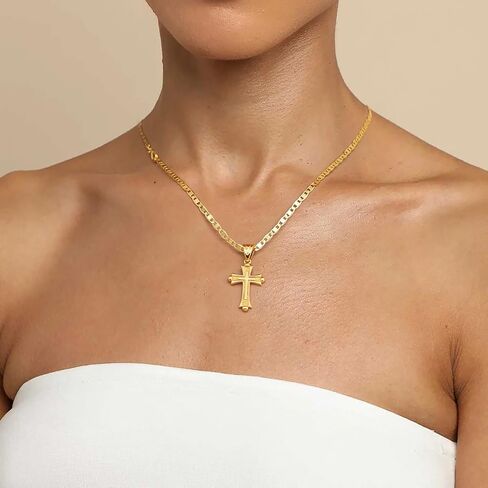 Cross Necklace 14K Gold Cross Necklaces for Women Double Cross Pendant Gold Cross Chain Non-Tarnish Cross Jewelry Women Gifts Mariner/Cable Chains in Saudi Arabia
