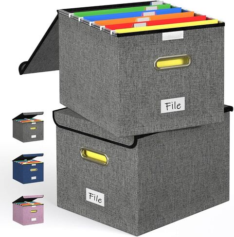 Forogic Foldable Portable File Organizer with Lid Linen File Box with Hanging Folders Storage for Office, Home, Letter(2 Pack, Gray) in Saudi Arabia