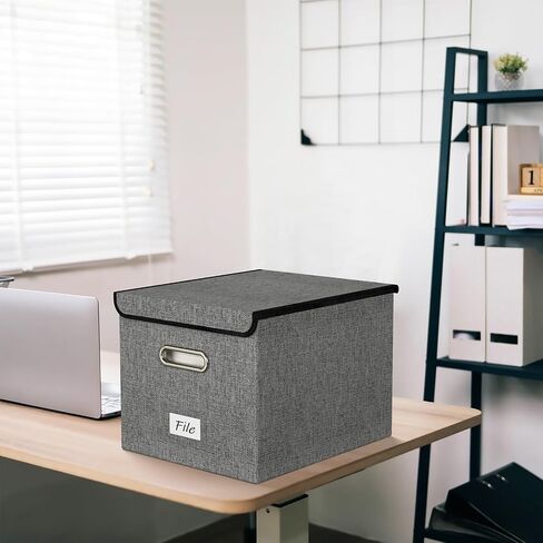 Forogic Foldable Portable File Organizer with Lid Linen File Box with Hanging Folders Storage for Office, Home, Letter(2 Pack, Gray) in Saudi Arabia