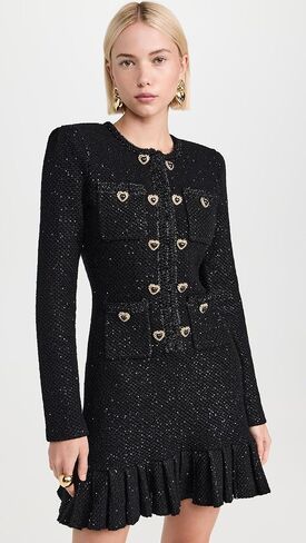 Self Portrait Women's Black Buttoned Knit Mini Dress in Kuwait