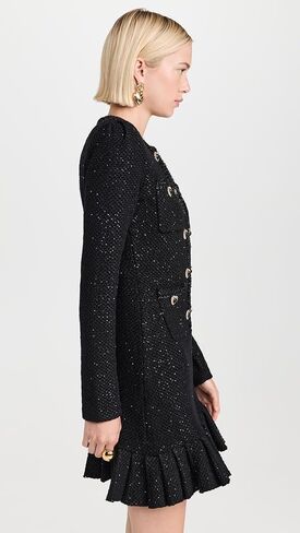 Self Portrait Women's Black Buttoned Knit Mini Dress in Kuwait