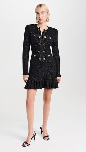 Self Portrait Women's Black Buttoned Knit Mini Dress in Kuwait