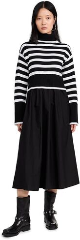 MOON RIVER Women's Long Sleeve Turtleneck Striped Sweater Dress in Saudi Arabia