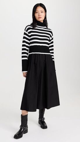 MOON RIVER Women's Long Sleeve Turtleneck Striped Sweater Dress in Saudi Arabia